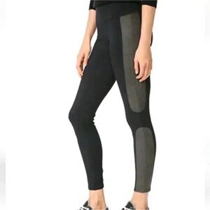 Spanx Black Gray Faux Leather Panel Ponte Leggings Women’s Large Active Comfort